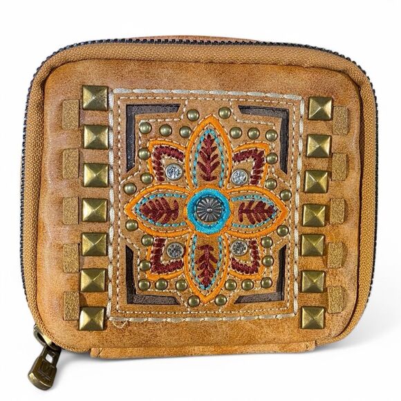 Montana West Small Square Makeup Toiletry Bag Bohemian Style Embroidered Feather - Picture 1 of 7
